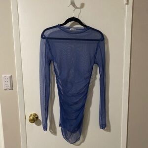 Free People Blue Mesh Long Sleeve